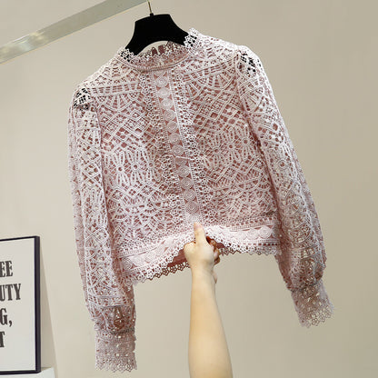 Lace crochet hollow long-sleeved shirt