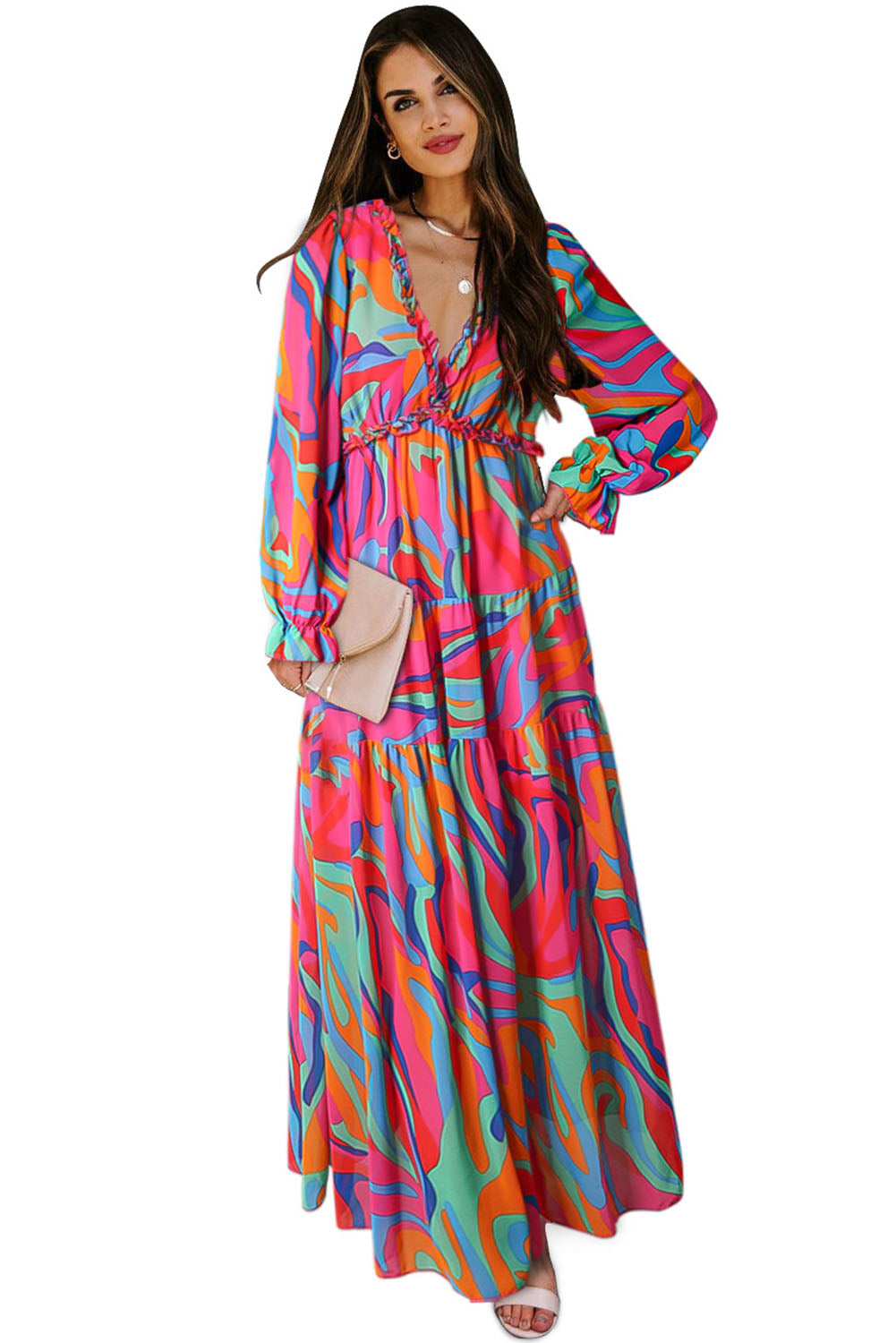 Robe longue multicolore à volants et volants Wild Lotus