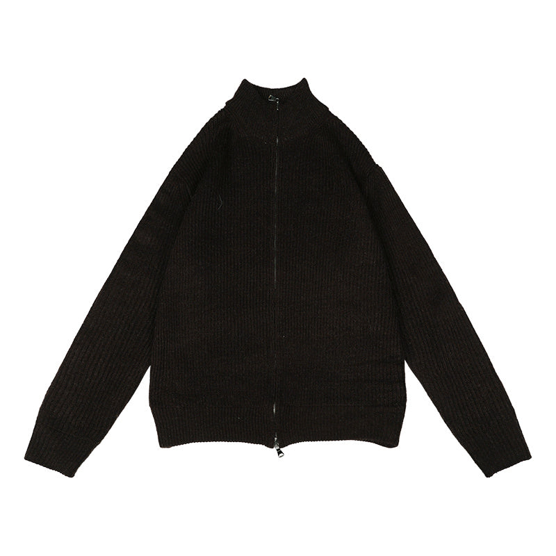 Manteau pull japonais en tricot doux à double fermeture éclair