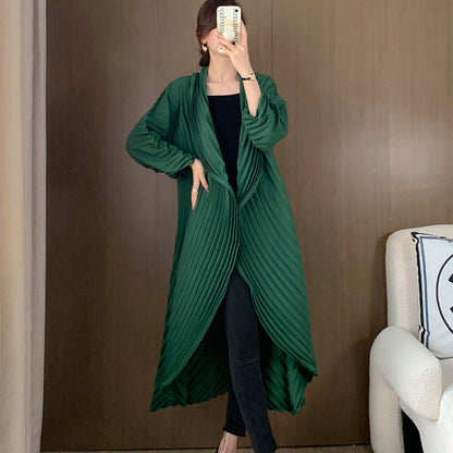 Manual Crimping Female Long Trench Coat