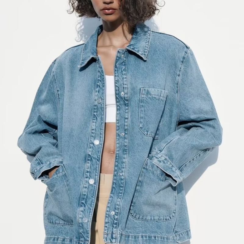 chaqueta de mezclilla suelta abrigo jeans de mujer