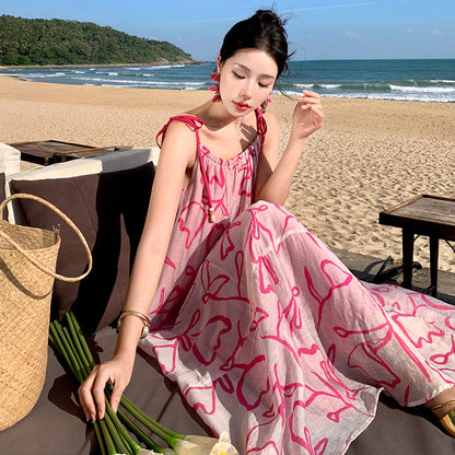 Vestido de playa con tirantes para vacaciones junto al mar con estampado de tinta