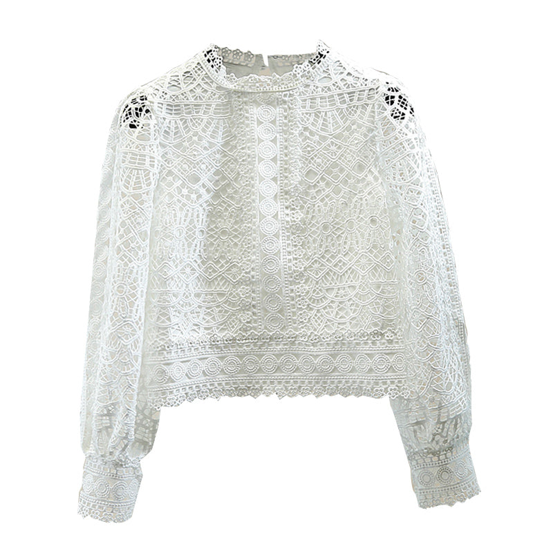 Lace crochet hollow long-sleeved shirt