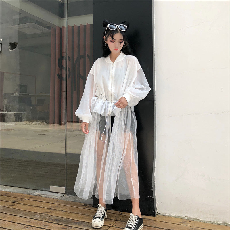 Mid-length mesh gown jacket sunscreen thin cardigan