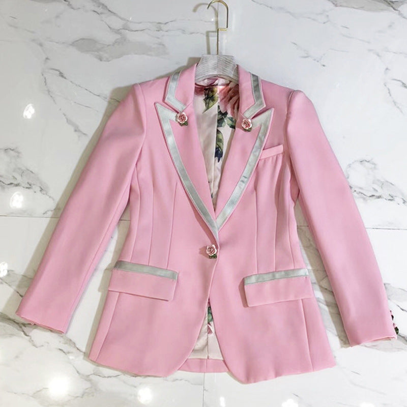 Blazer slim rose doublure imprimée