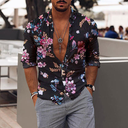 camisa de hombre con estampado floral romántico de vacaciones