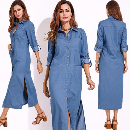 Chemise décontractée en denim à manches longues pour femme