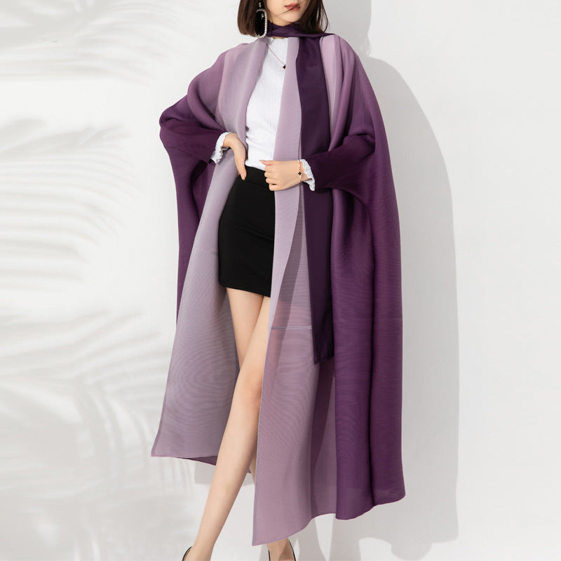 Pleated Trench Coat For Women Autumn New Gradient Color Loose