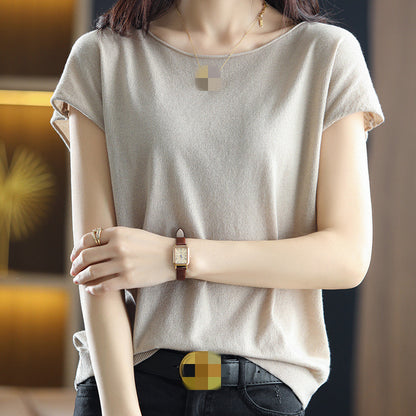 Women's Solid Color Short Sleeve Bottoming Casual Knitted Sweater