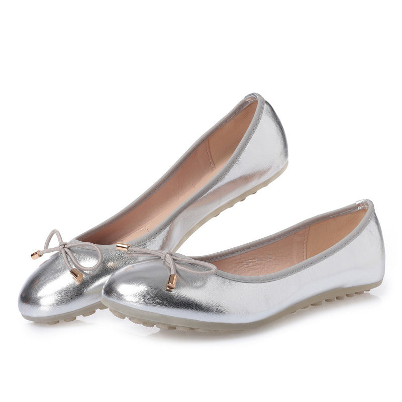 Round Toe Bowknot Low-cut Flat Bottom Pumps Women