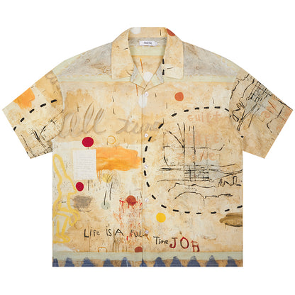 Casual Loose Graffiti Pine High Street Short Sleeve Shirt