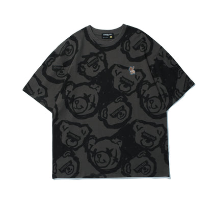 Camiseta japonesa con estampado de oso y estampado completo de tendencia de verano