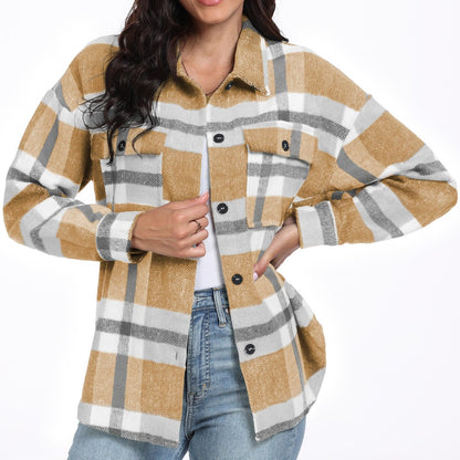 Femme Manches Longues Rayé Plaid Manches Longues