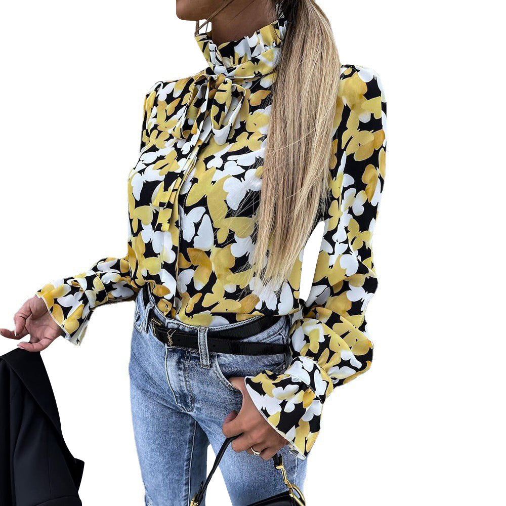 Fashion Butterfly Print Long Sleeve Loose Casual Shirt