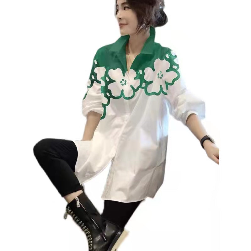 Women's Mid-length White Shirt Design Niche Loose