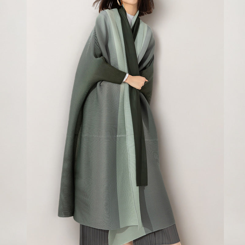 Pleated Trench Coat For Women Autumn New Gradient Color Loose