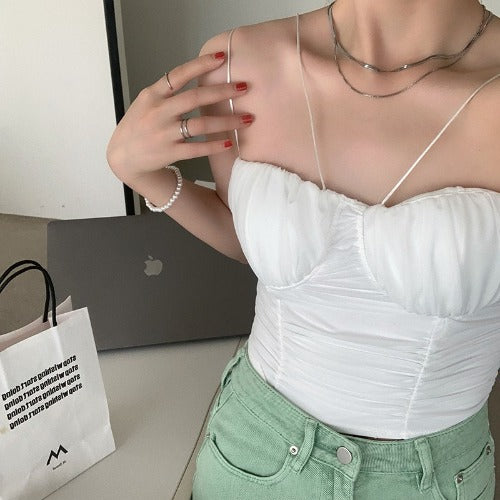 Camisole plissée en mousseline de soie au dos, douce et épicée