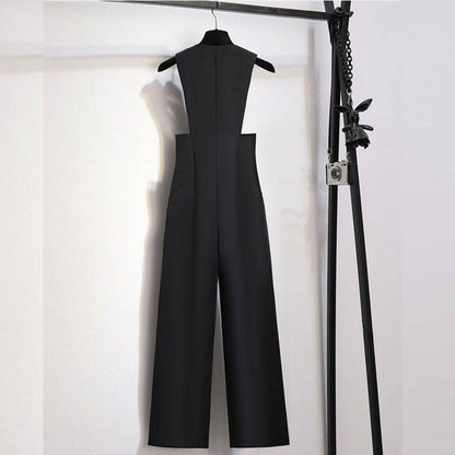 Fashionable Suspender Pants Fitted High Waist Wide-leg Suit Jumpsuit