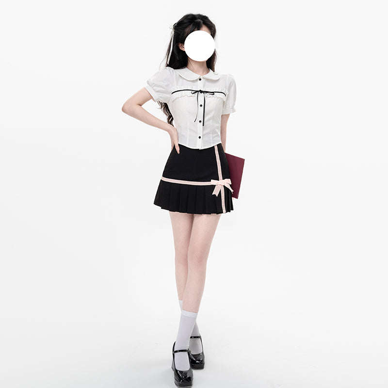 Short Pleated Skirt With Waistband Shirt