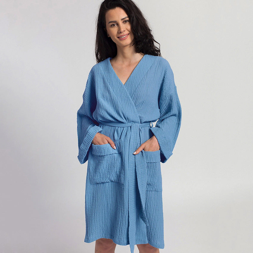 Chemise de nuit à manches Cardigan Pyjama en gaze double couche