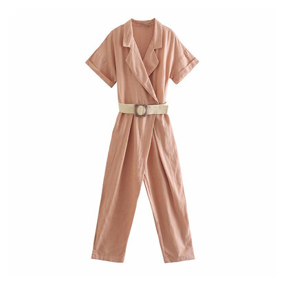 European And American Style Fashion Temperament All-match Suit Collar Jumpsuit