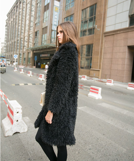 Autumn And Winter Ladies New Lamb Wool Long Trench Coat Imitation Fur Suit Coat Overcoat