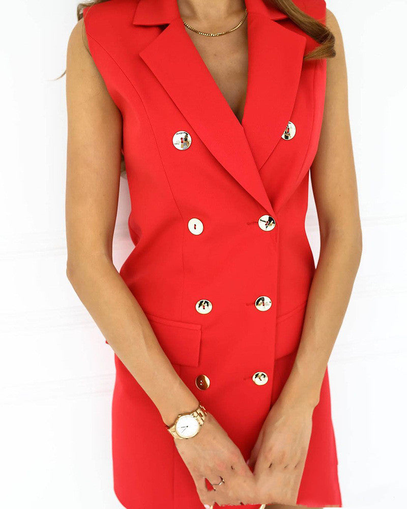 European And American New Style Red-breasted Sleeveless Suit Skirt