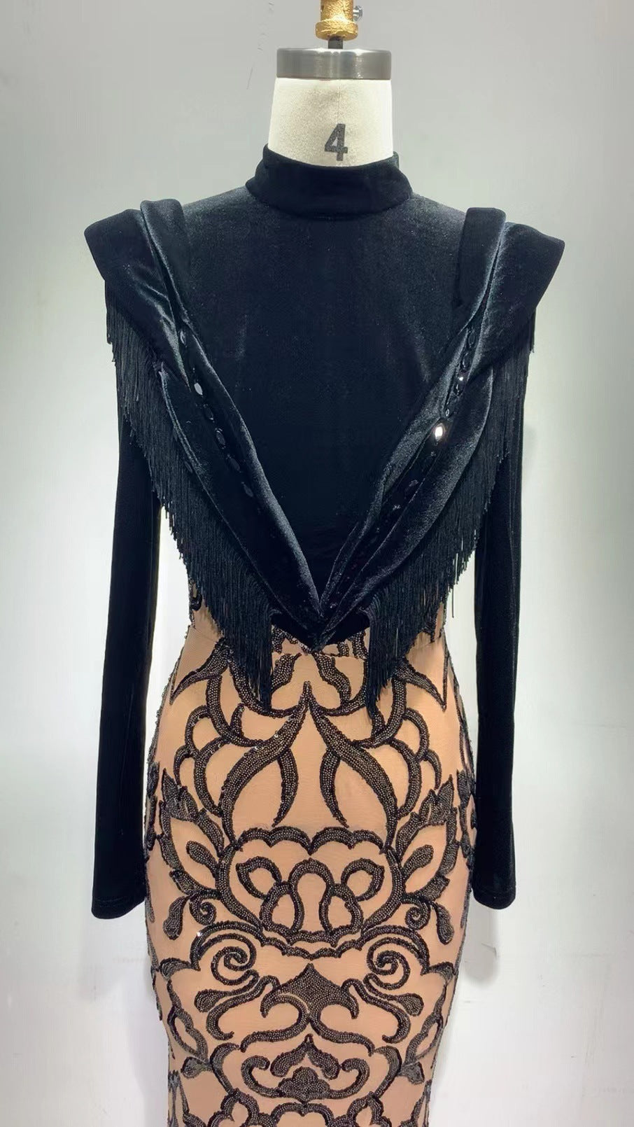 Sequin Embroidery Fashionable Black Tassels Dress