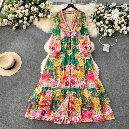 Niche Ruffled Long Version Advanced Sense V-neck Dress