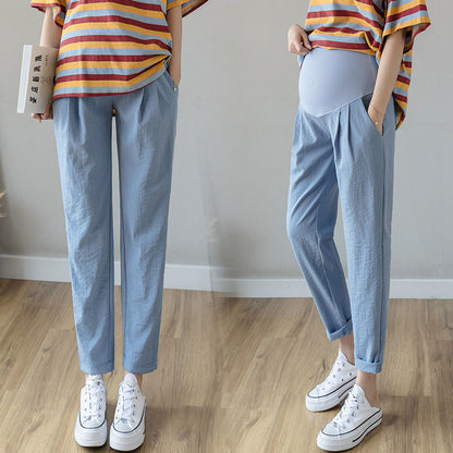 Spring And Autumn Maternity Trousers Wear Linen Casual Cropped Trousers