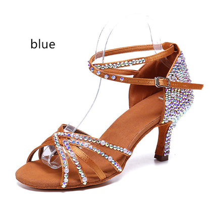 Latin Dance Shoes Rhinestone Pearl Satin Women