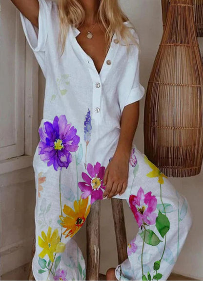 Ladies Floral Print Casual Long Jumpsuit