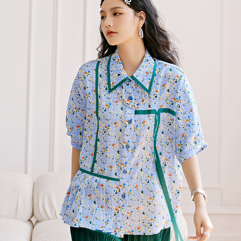 Ladies Cardigan Printed Short Sleeve Shirt Sweet And Fashionable