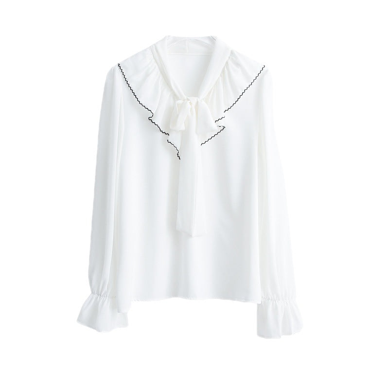 Solid Versatile Color Block For Elegant Banded Chiffon Shirt