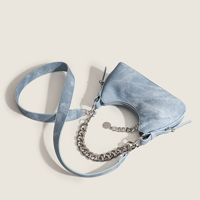 Bolso bandolera tipo baguette con cadena para mujer