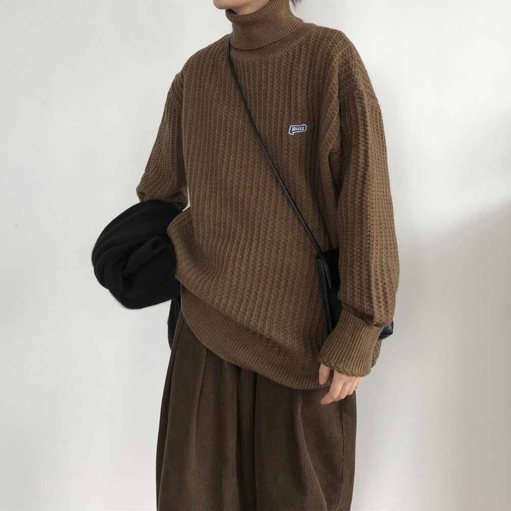 Pull à col roulé de couleur caramel rétro pour hommes et femmes