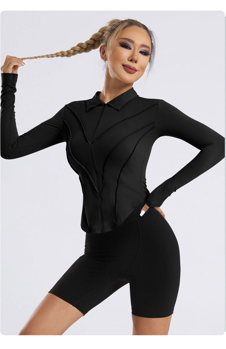 Lapel Yoga Clothes Long Sleeve Women's Zipper Jacket