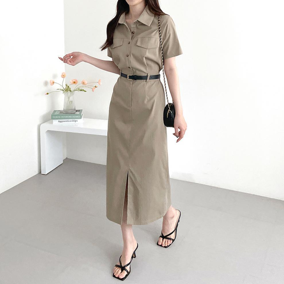 Long Slit Dress With Belt Female