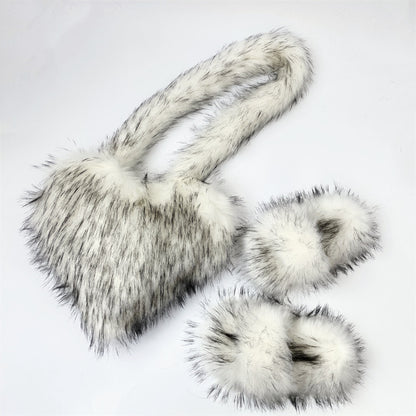 Crossbody Love Slippers Suit Raccoon Fur Fur Plush Shell Bag Home Shoes Bag Suit