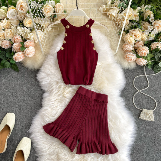 Short Waist Trousers Camisole Vest Off-the-shoulder Sling All-match High-knit Suit