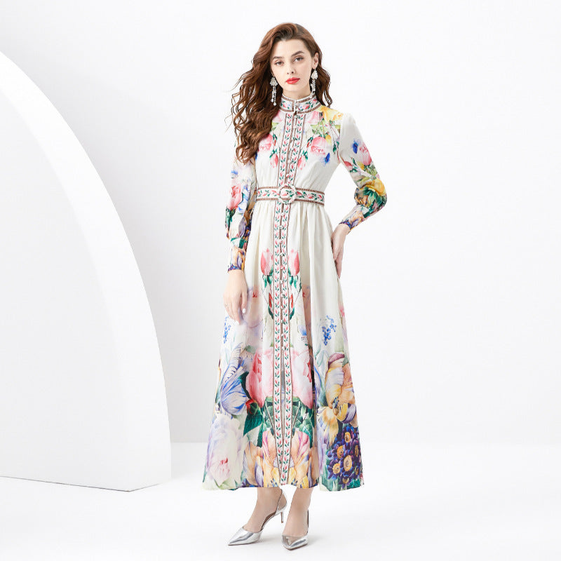 Design Print Slim-fit Long Temperament Dress