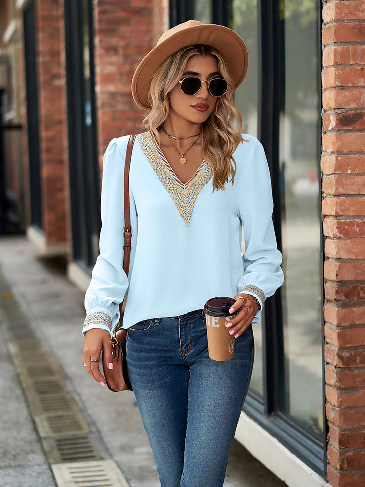 V-Neck Long Sleeve Blouse