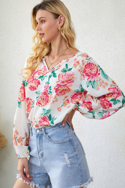 Blusa de manga larga con cuello con muescas y estampado floral de Double Take