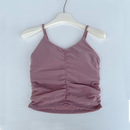 Gilet en maille à dos de sport à bride plissée en tissu nu pour femmes