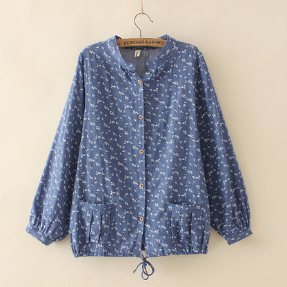 Floral V-neck Long-sleeved Shirt Top