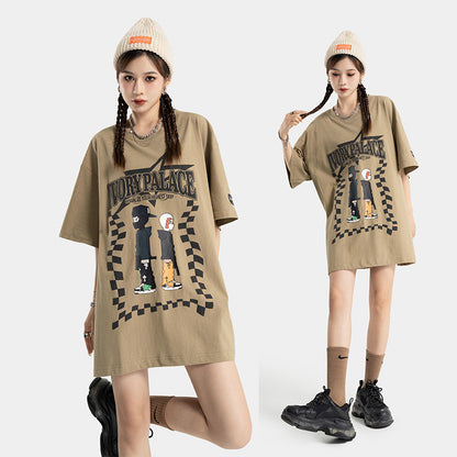 Street Cartoon Print Loose Fashion Brand Couple Short Sleeve