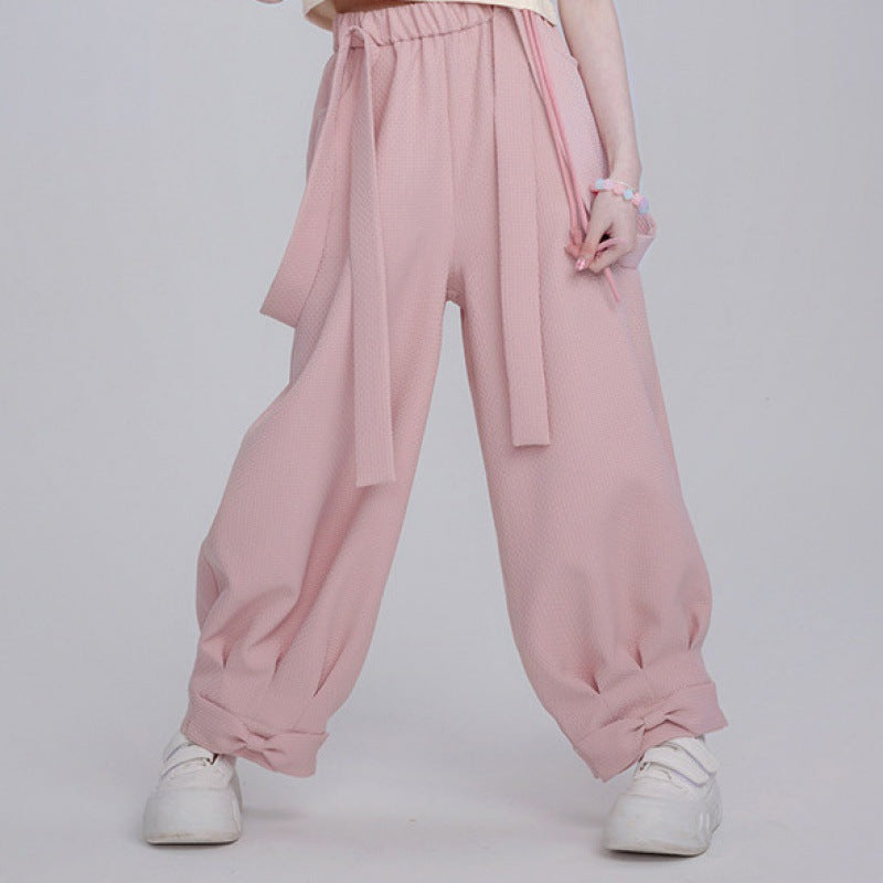 Pantalon à bretelles en pur coton pour femmes, petit lapin Blush avec cordon de serrage