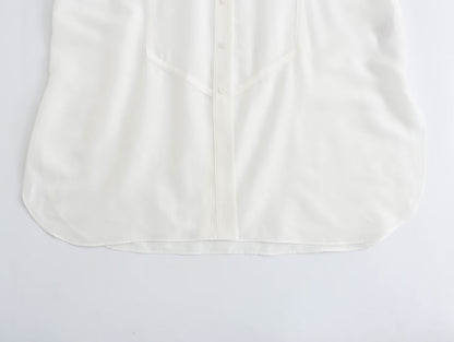 Chemise élégante à effet drapé blanc ample et assortie avec tout pour femme