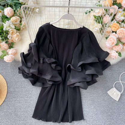 Women's Loose Western Style Pleated Chiffon Shirt