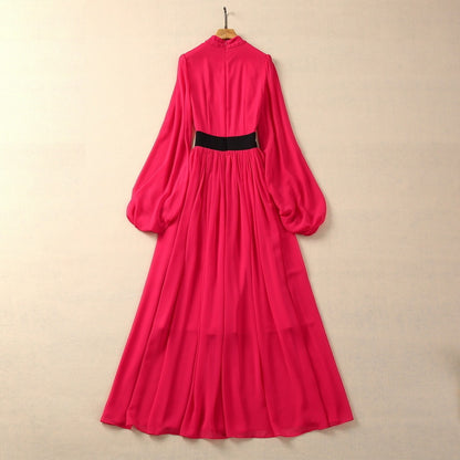 Stand-up Collar Puff Sleeve Oversized Chiffon Dress